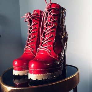 Deep red timberland designed platform boots